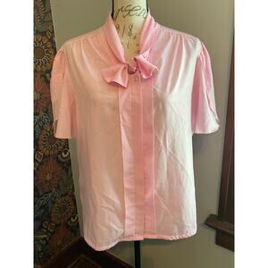Vintage Judy Bond Pink Flutter Sleeve Tie Neckline Blouse Size 18
